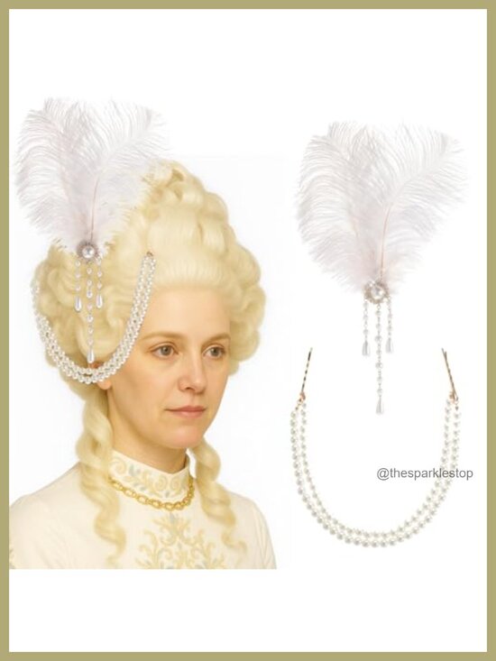 2 Pcs Victorian Hair Accessories Ostrich Feather and Pearl Tassel Barrette Clip main image 5